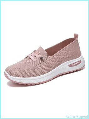 Womens Breathable Mesh Knit Slip On Walking Sneakers Wide Width Non-Slip